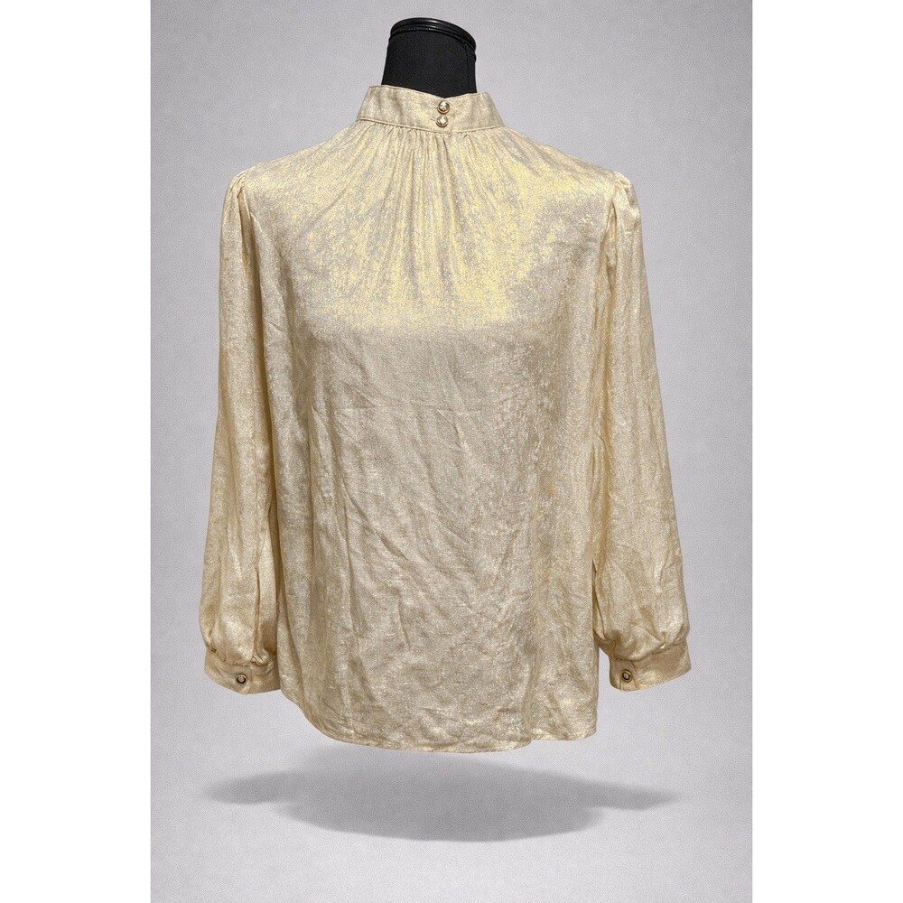 Gold Metallic Blouse Womens Large High Neck Long Sleeve Shimmer Top Unbranded